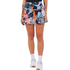 DonaJo Tropical Floral Print Tennis Skirt Large 2 Pickleball Workout Ruffle